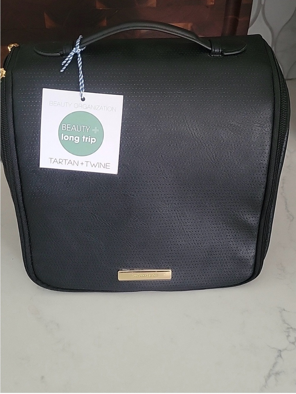 Tartan + Twine Black Perforated Hanging Toiletry Bag with Top Handle NWT